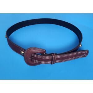 Per Una Mens Ranger Style Leather Belt Length 48in. Brown Double Stitch Studs.